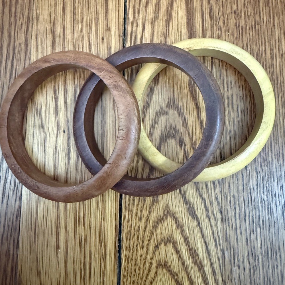 Trio of Natural Wooden Bangles - Picture 3 of 7
